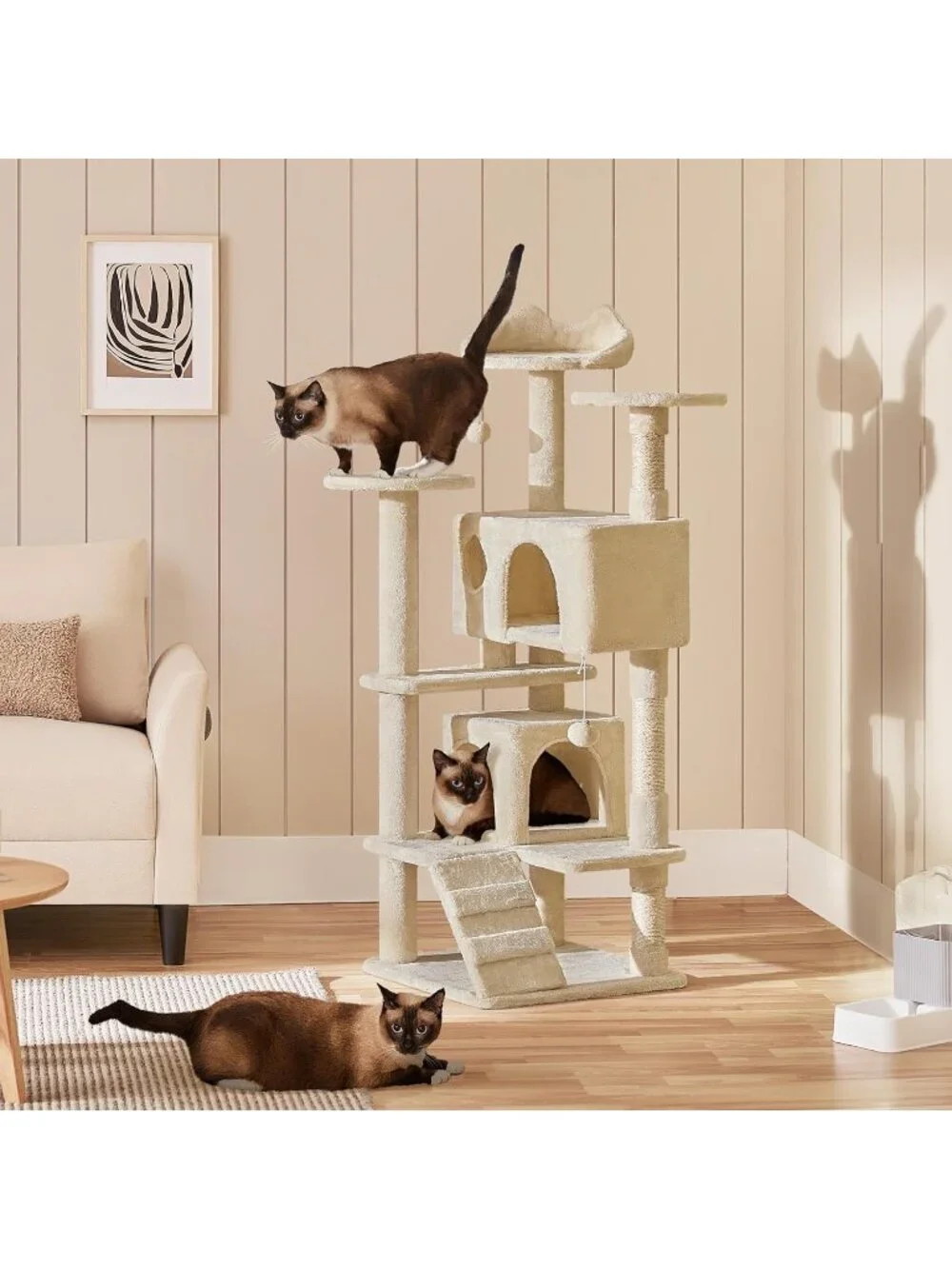 New 54in Cat Tree Tower Condo Furniture Scratch Post for Kittens Pet - Beige